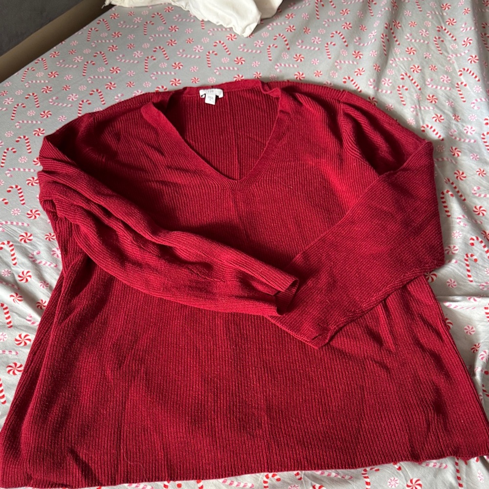 J. Jill Deep Red V-Neck Sweater